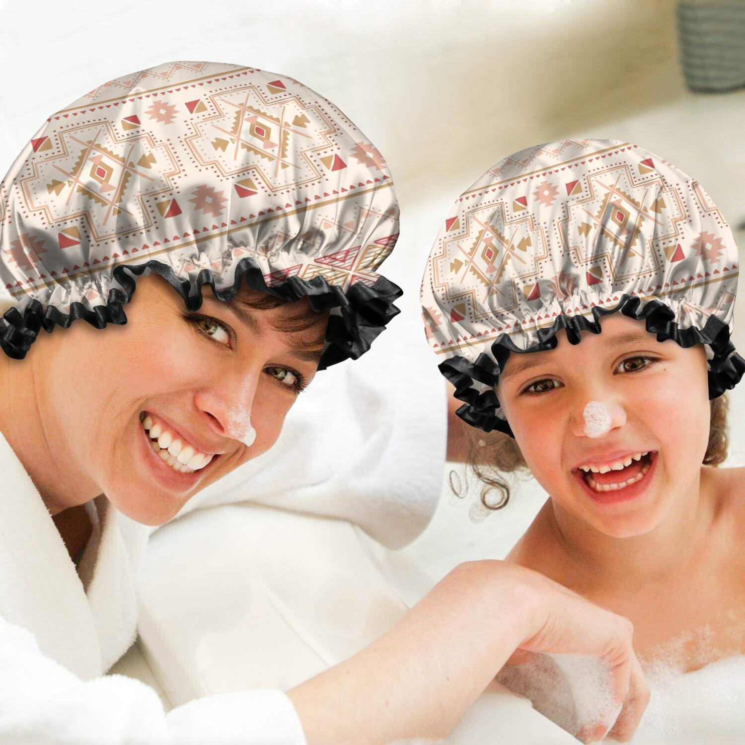 Shower Caps,Colorful Geometric Striped Pattern Waterproof Shower Cap for Women 4 Pieces,Double Reusable Hair Cover for Shower PEVA Elastic Stretch Hem