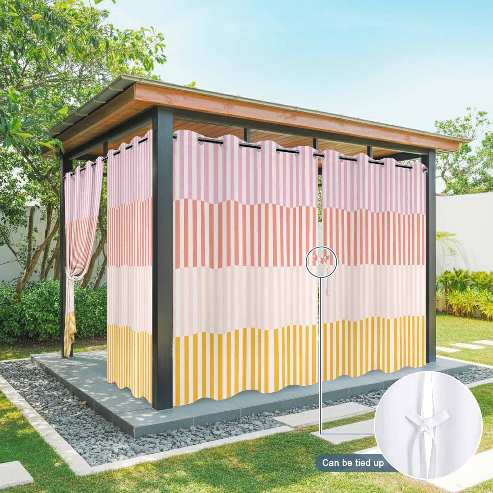 Colorful Stripe Outdoor Curtains for Patio Waterproof,Windproof Privacy Curtains with Weighted Bottom,Modern Pink Red Yellow Vertical Striped Outside Drapes for Picnic Garage Yard 54"x95" 2 Panel