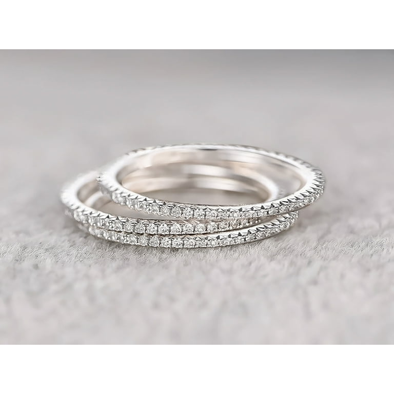 1.50 Carat 3 wedding Ring set Straight Wedding Band Stackable Ring set 925  Sterling Silver With 18k White Gold Plating