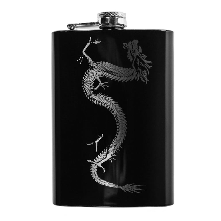 8oz BLACK Chinese Dragon Flask 8oz BLACK Chinese Dragon Flask
