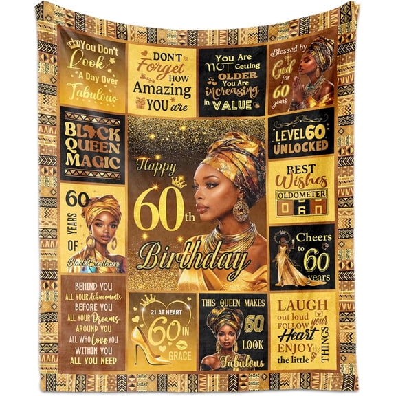 Afro Blanket, African American 60th Birthday Gift Blanket | African American Gifts for Old Woman, Happy Birthday Decorations for Women, Encouragement Inspirational Gift