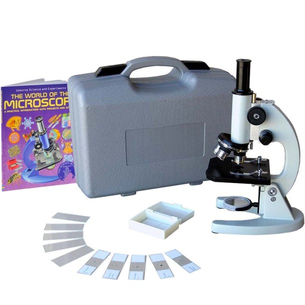AmScope 40x1000x Student Metal Compound Microscope with ABS Case, 10pc