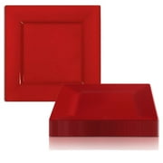 Smarty 9.5" Red Square Disposable Plastic Dinner Plates 120ct