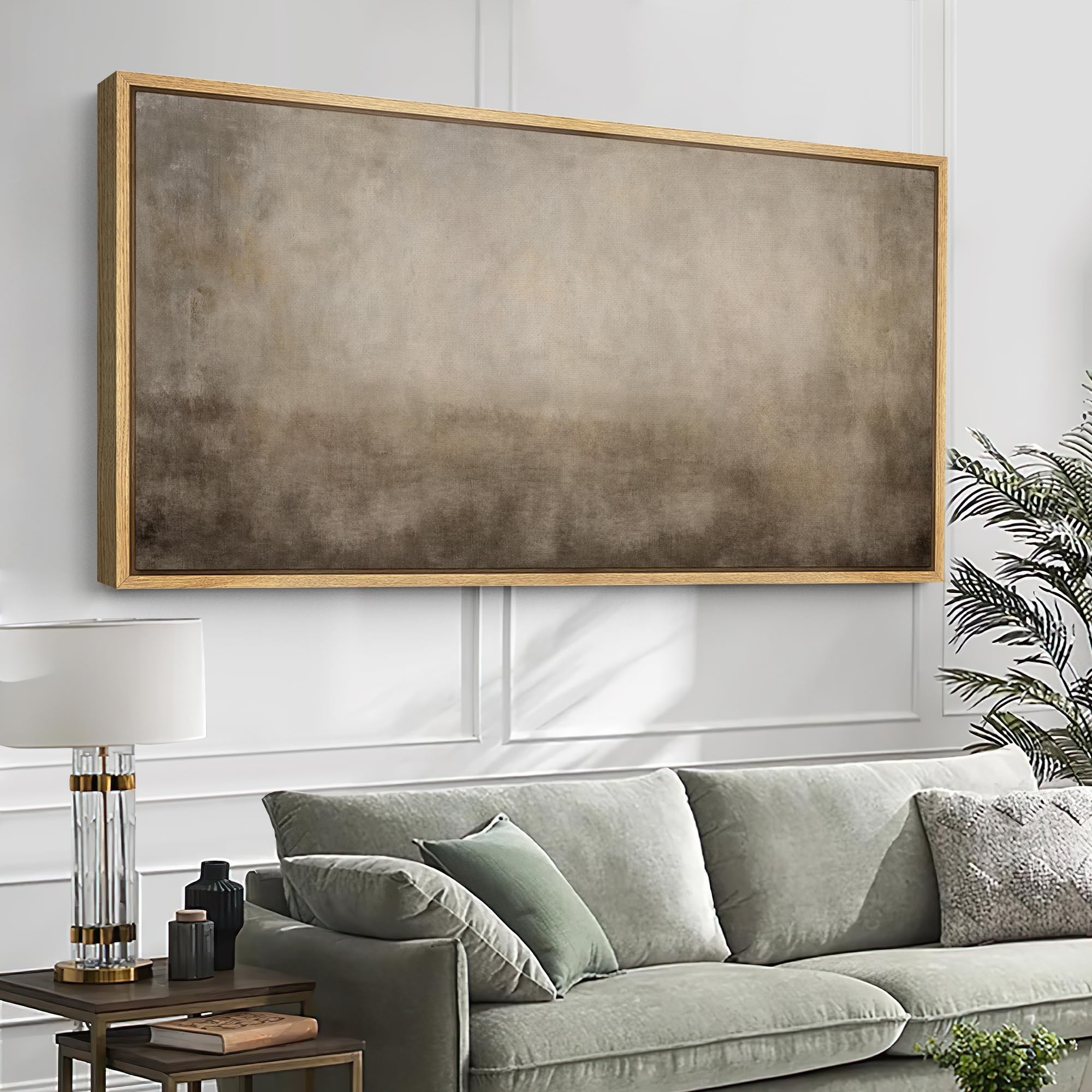 IDEA4WALL Extra Large Framed Canvas Print Wall Art Abstract Neutral Ombre Minimalist Gradient Fine Art Impressionism Illustrations Oversized Artwork Relax/Calm for Room Decor - 60"x30"