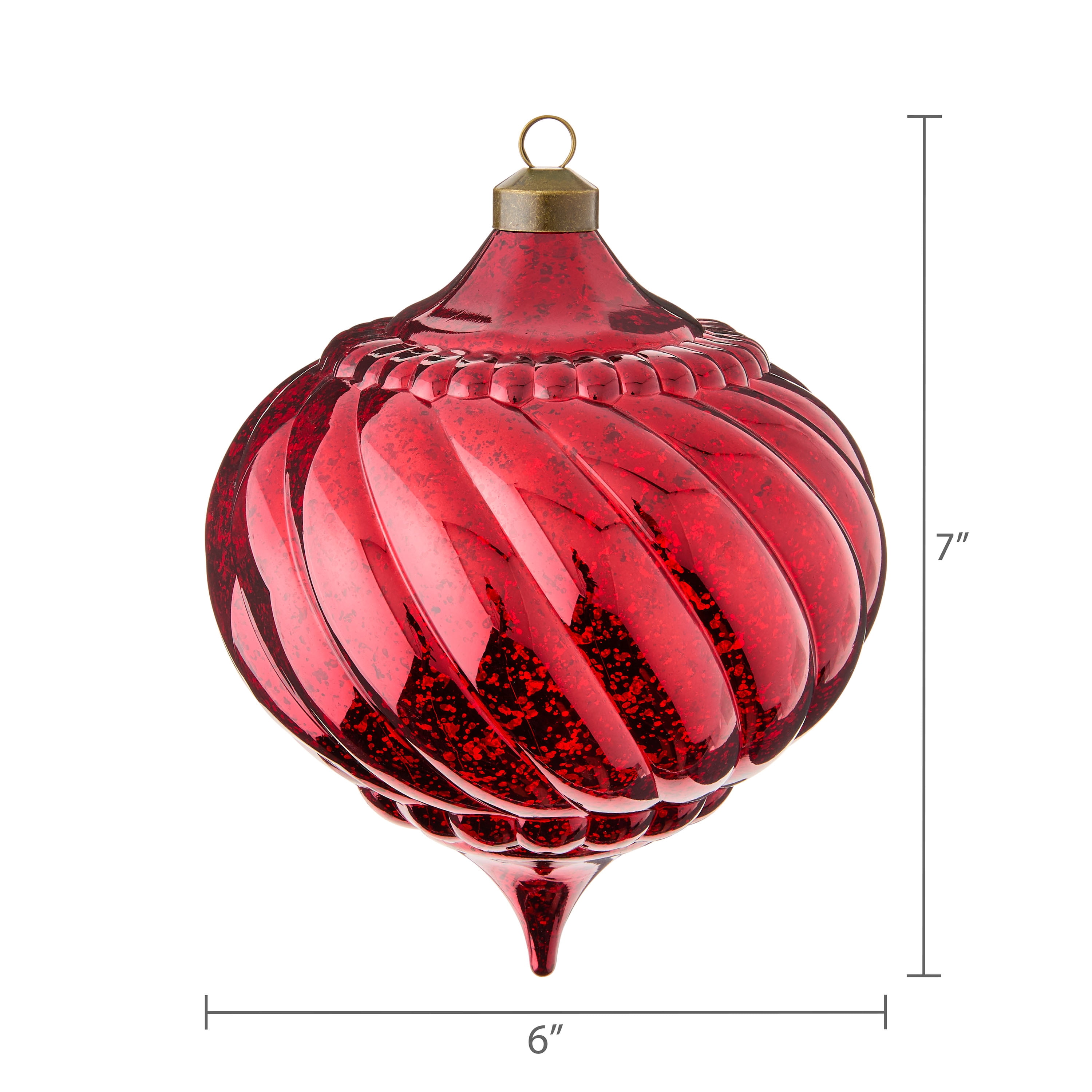 2 Count Red Mercury Glass-Style Finial Shatterproof Christmas Ornaments, 7 in, by My Texas House