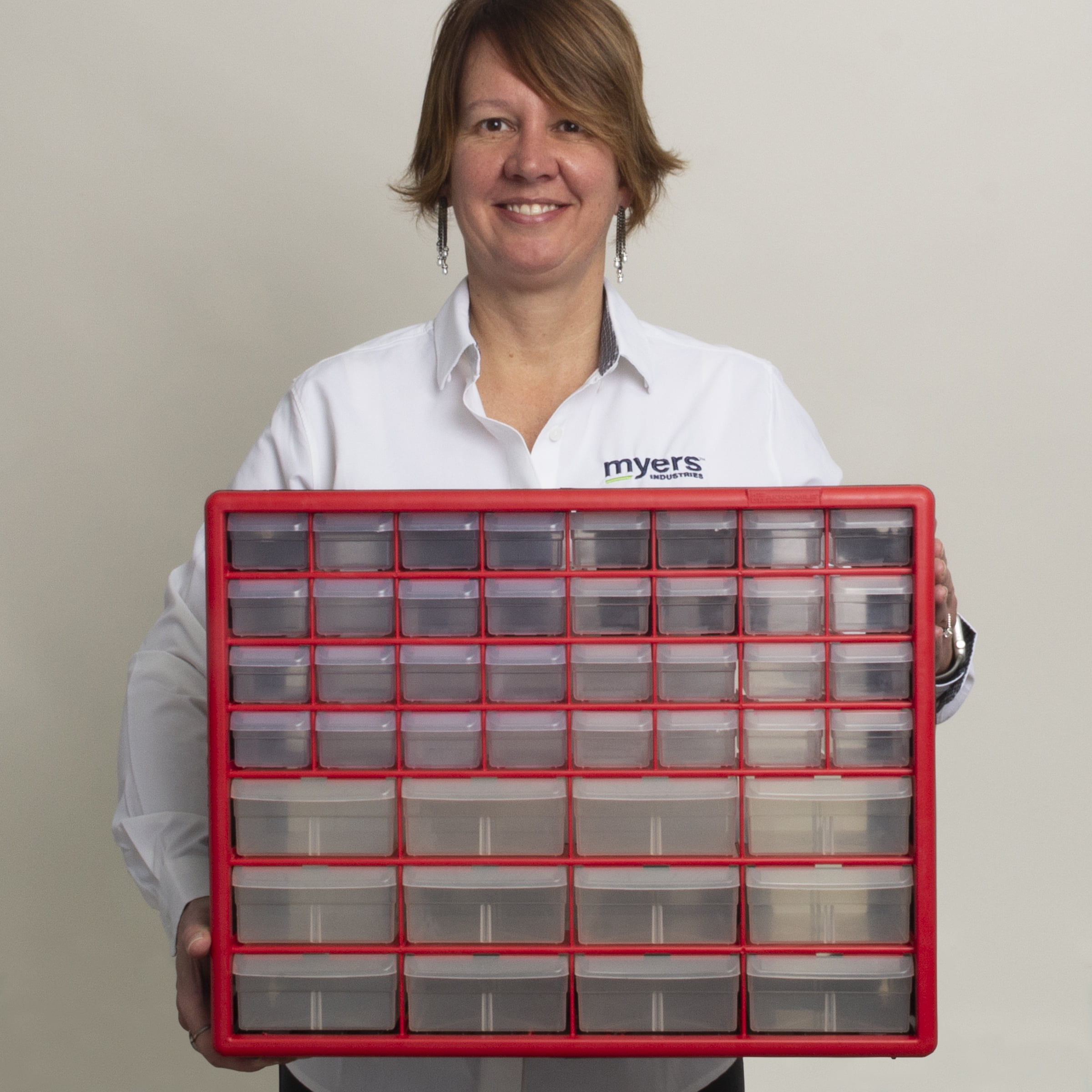 Akro-Mils 44 Drawer Plastic Cabinet Storage Organizer with Drawers for Hardware, Small Parts, Craft Supplies, Red