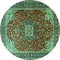 thumbnail image 1 of Ahgly Company Indoor Round Medallion Turquoise Blue Traditional Area Rugs, 4' Round, 1 of 4