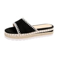 thumbnail image 7 of Espadrilles for Women Open Toe Suede Platform Sandals Comfortable Footbed Slippers Fashion Stitching Summer Casual Slides Black Size 7, 7 of 7