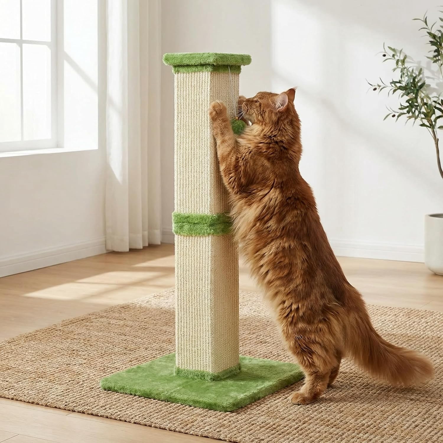 Tall  Scratching Post 32 Inch Heavy Duty Sisal with Hanging Ball for Indoor Cats