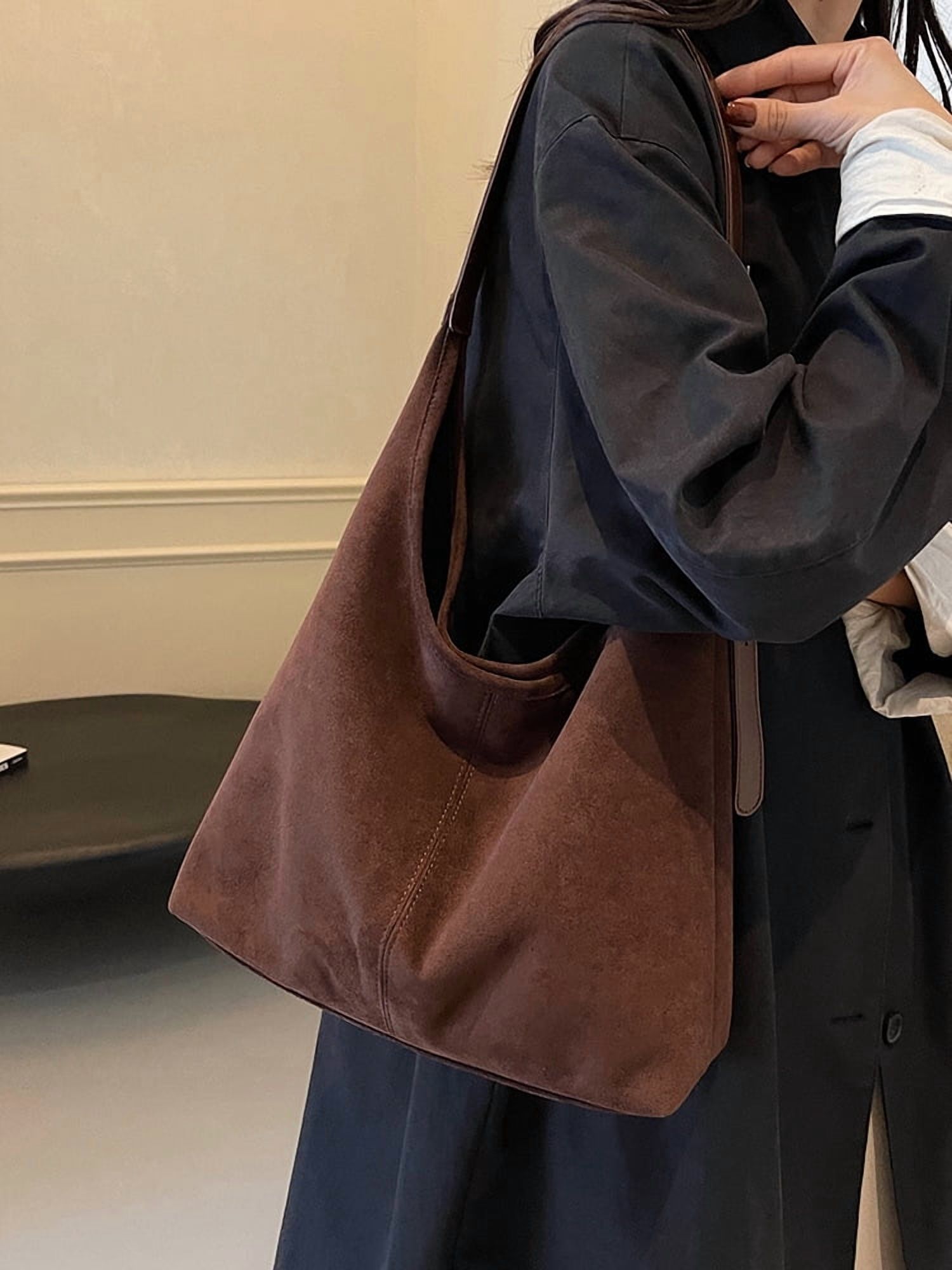 SPEKSEE Women Suede Shoulder Bag Stylish Crossbody Bag Large Capacity Chic Hobo Bag Solid Color Casual Tote Purse Adjustable Strap