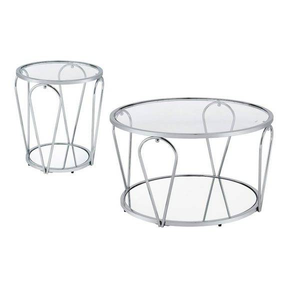 Gables Metal 2-Piece Coffee Table Set, Chrome and Clear