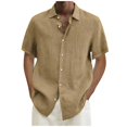 thumbnail image 1 of diseñador primavera verano hombres casual algodón lino color sólido camisas de manga corta camisas sueltas caqui / l, 1 of 4
