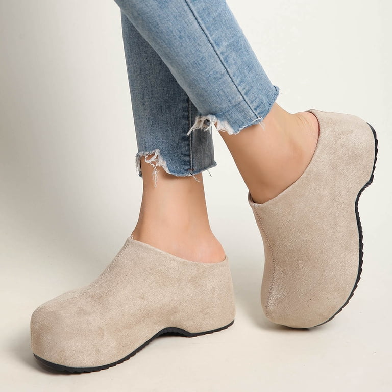 Women's Slip-On Platform Mule Clogs, Faux Suede Wedge Comfort
