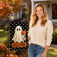thumbnail image 4 of 12x18 Inch Halloween Ghost Welcome Garden Flag, Double Sided Weather Resistant Yard Flag with White Polka Dots Pumpkin, Spooky Fall Outdoor Lawn Porch Home Halloween Thanksgiving Decor Flag, 4 of 7
