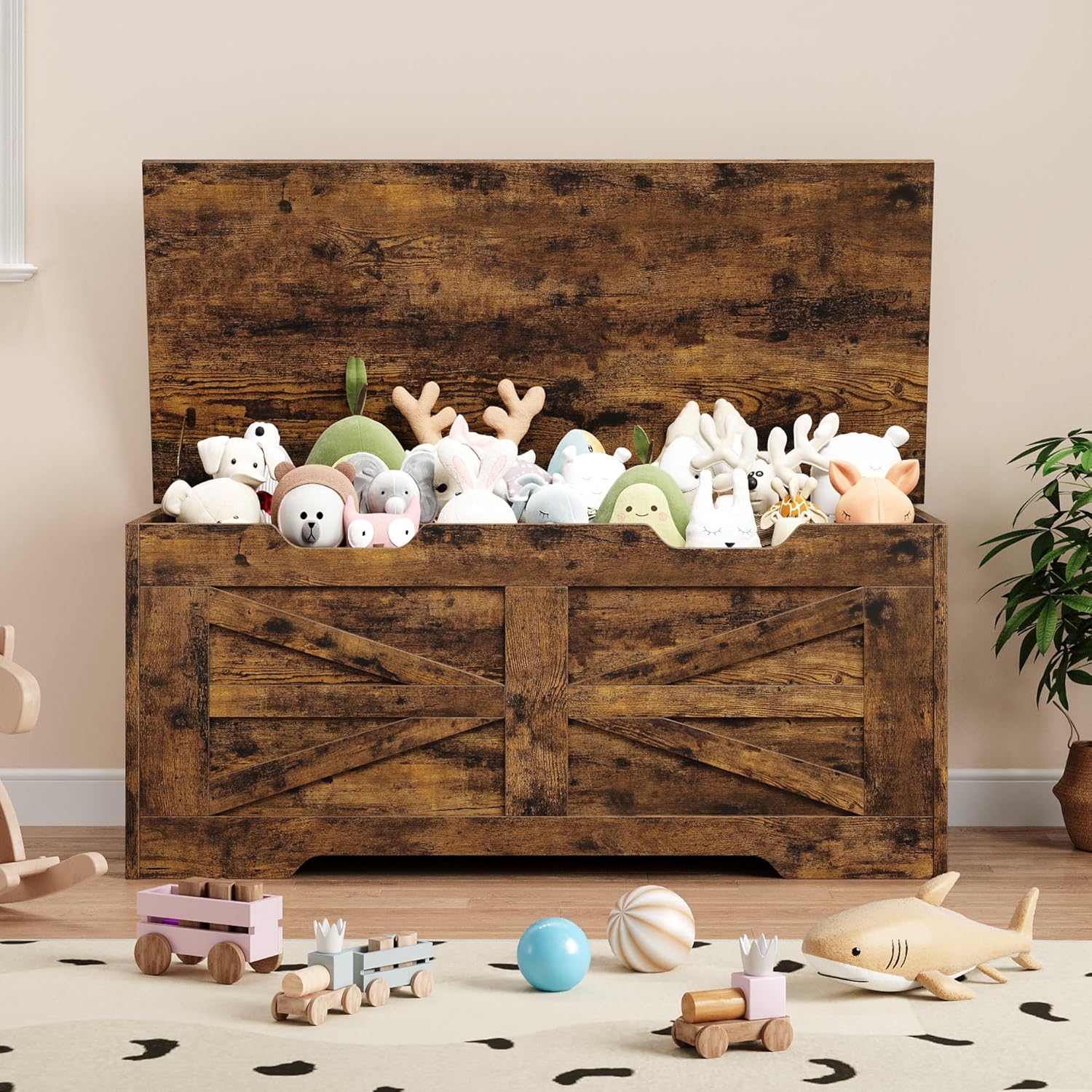 Storage Chest,24.8 In Storage Trunk with Safety Hinges,Wooden Storage Bench,Toy Organizer Box Shoe Bench,Easy Assembly,Storage Bench for Bedroom,Living Room,Entryway