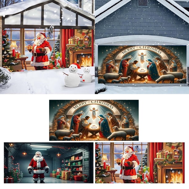 Puerta De Garaje Navideña Papá Noel Navidad Llega Puerta De Garaje Cubierta 6 X 13 Pies Cartel Grande Para Jardín Invierno Interior Exterior Decoración Para Fiestas ¡Puerta De Garaje!