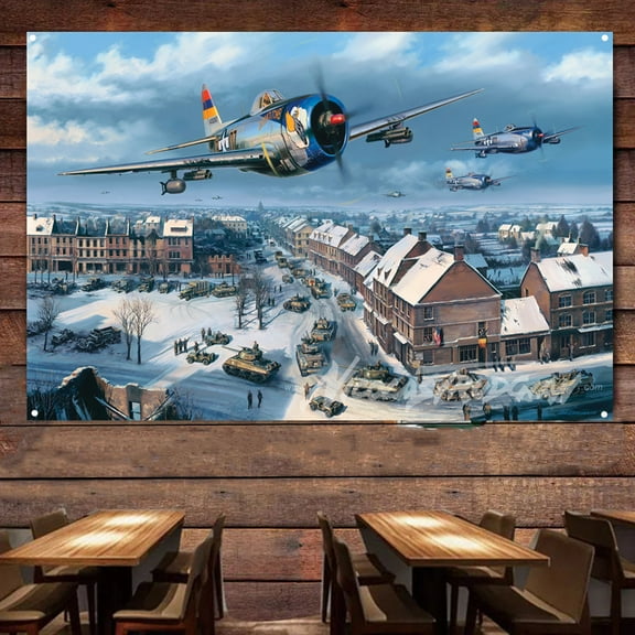 Defenders of Bastogne Airplane Banner Wall Chart - Military Aviation Poster Wall Hanging Flag For Wall Decor - Attack Aircraft Canvas Print Art Work - Fighter Jet Wall Art Decor 38" x 57"