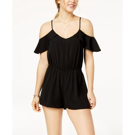 Be Bop Juniors Flutter Sleeved Cold Shoulder Romper Black L