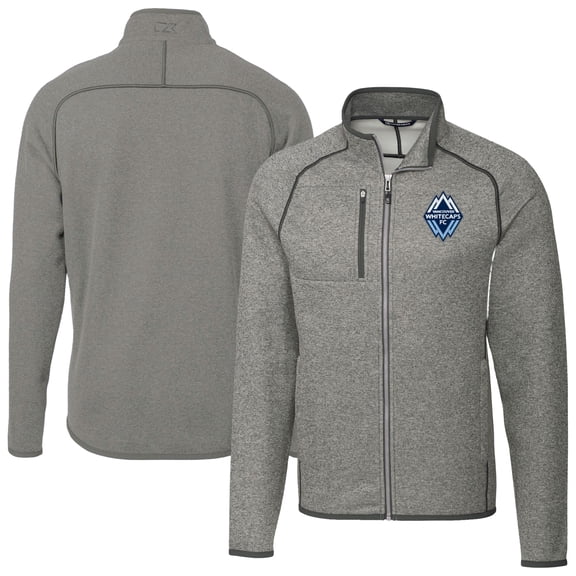 Men's-Cutter & Buck  Heather Gray Vancouver Whitecaps FC Mainsail Sweater-Knit Full-Zip Jacket