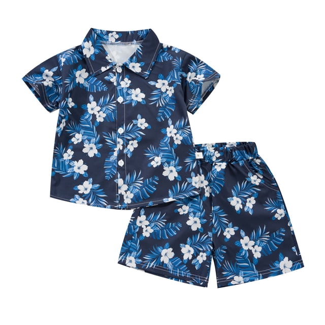 Odeerbi 1-8 Años Conjunto de Verano Para Niños de Hawaianos Camiseta de Manga Corta de Algodón Con Estampado Tropical Conjunto de Dos Piezas de Gráficos
