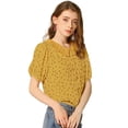 thumbnail image 2 of INSPIRE CHIC Blusa con cuello plisado y mangas abullonadas florales para mujer Mostaza XL, 2 of 6