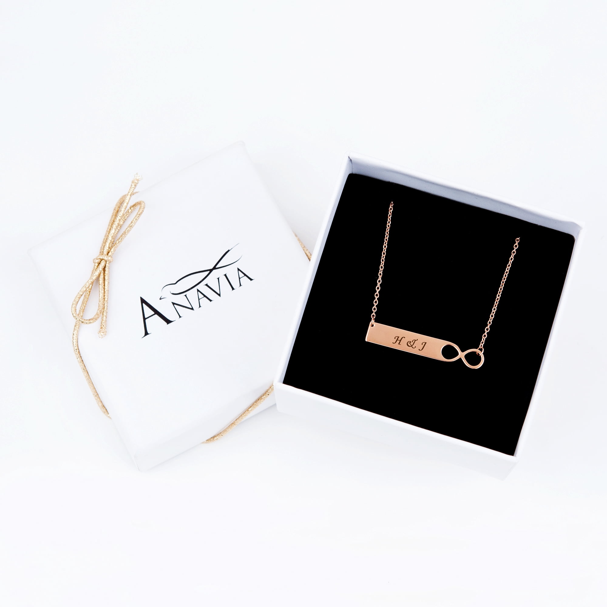 Anavia Personalized Infinity Birthday Day Name Necklace Rose Gold Custom Women's Couple Infinity Name Necklace Bar Gift for Her Mom Custom Made Engravable Free Gift Box Ships Next Day