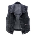 thumbnail image 2 of Delayuji Womens Denim Vest Top Button Down Waistcoat Frayed Sleeveless Ripped Jacket Tank Top Y2K Vest with Pockets Black XXXXL, 2 of 3