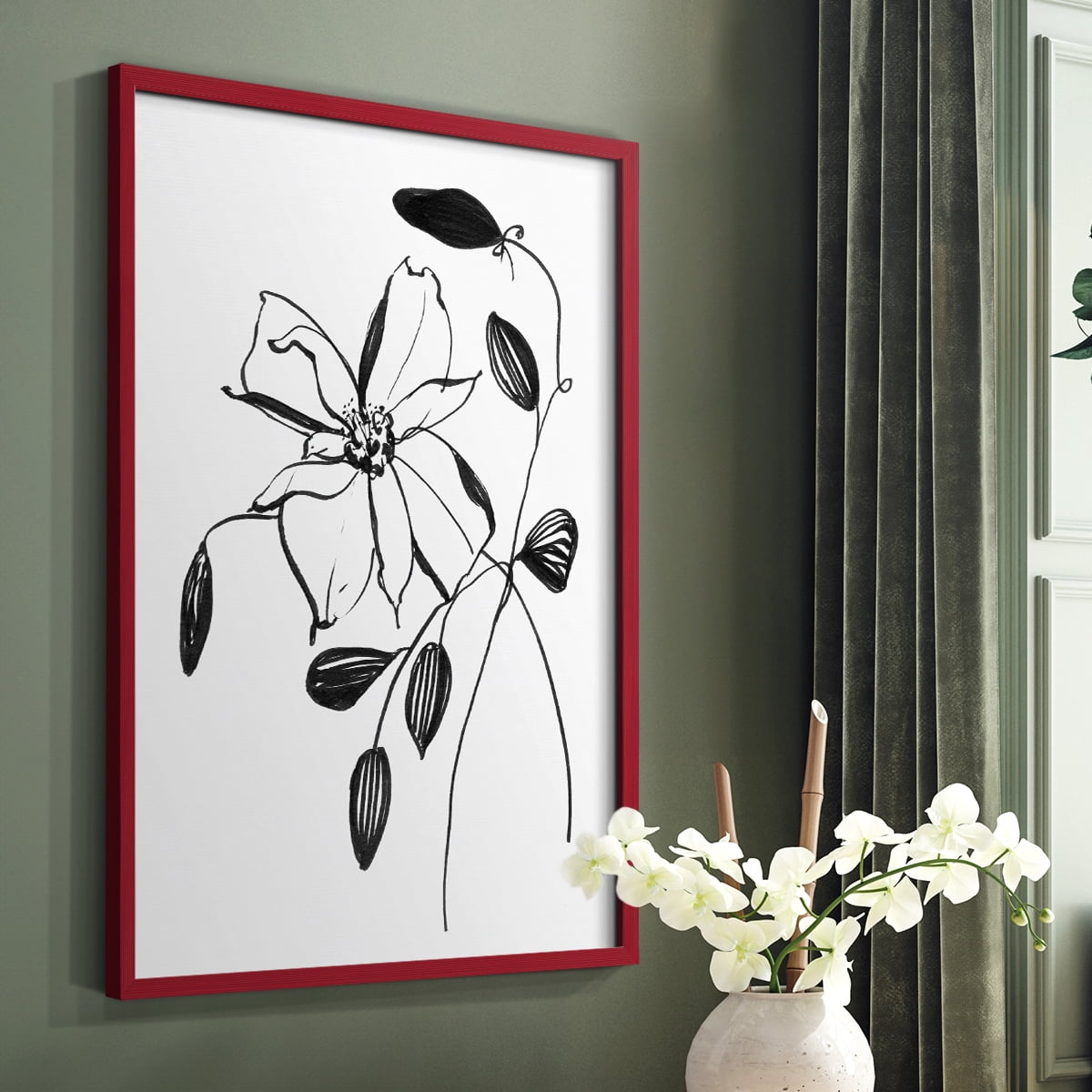 Wild Clematis II Framed Print in Red Solid Wood 11 x 14 Framed Print