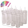 thumbnail image 1 of SKINNY TUMBLERS 24 Clear Acrylic Tumblers with Lids and Straws | 16oz Double Wall Clear Plastic Tumblers + FREE Straw Cleaner & Name Tags! Bulk Reusable Cups With Straw - Insulated, 1 of 6