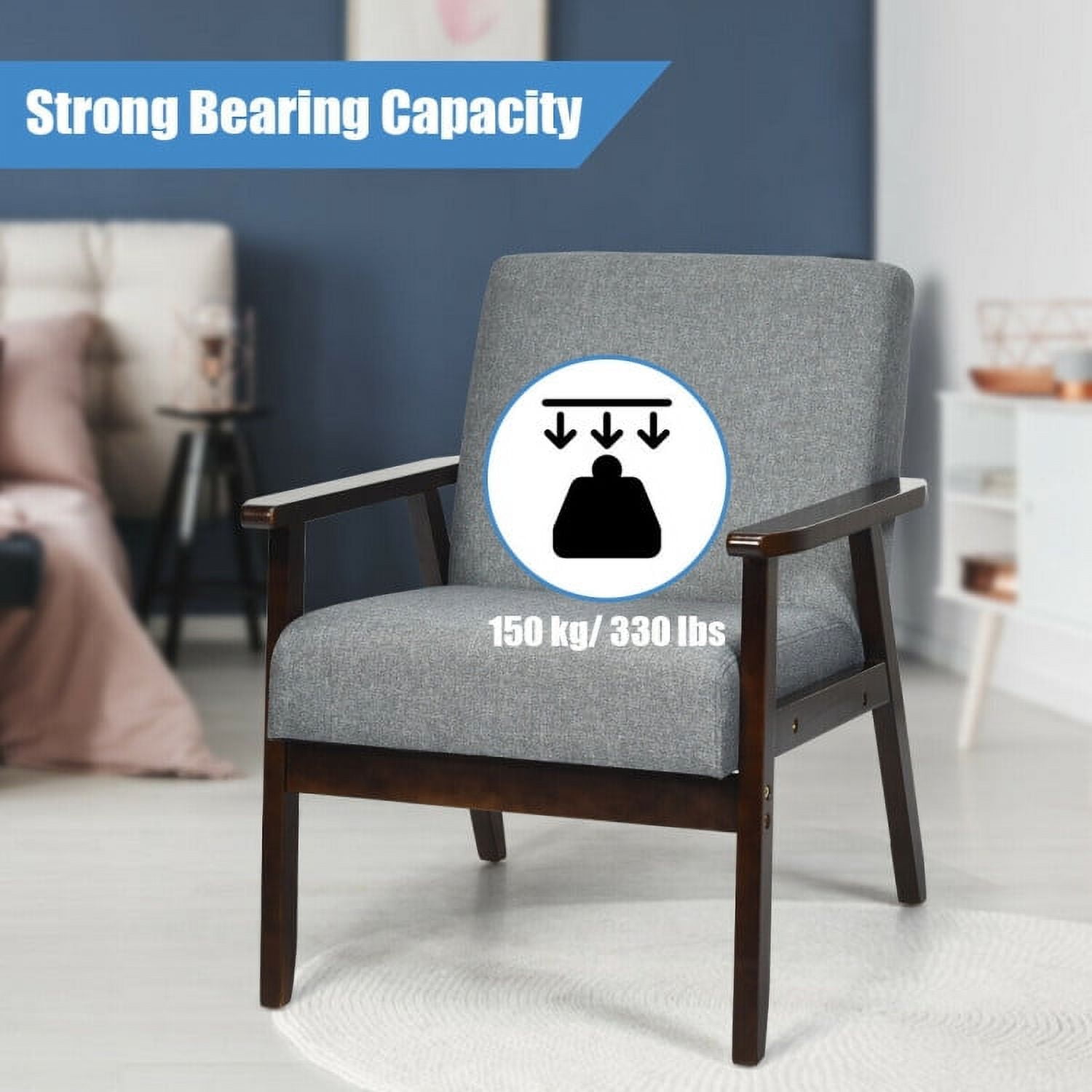 Finihen Mid-Century Modern Accent Chair, Retro Fabric Armchair, Solid Rubber Wood Fabric Accent Armchair, for Living Room, Gray Finihen Mid-Century Modern Accent Chair, Retro Fabric Armchair, Solid Rubber Wood Fabric Accent Armchair, for Living Room, Gray