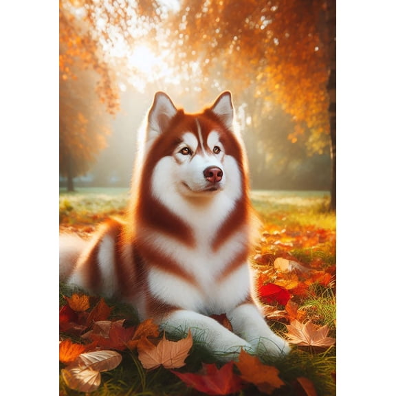 Siberian Husky Red - Best of Breed DCR Falling Leaves Garden Flag 12" x 17"