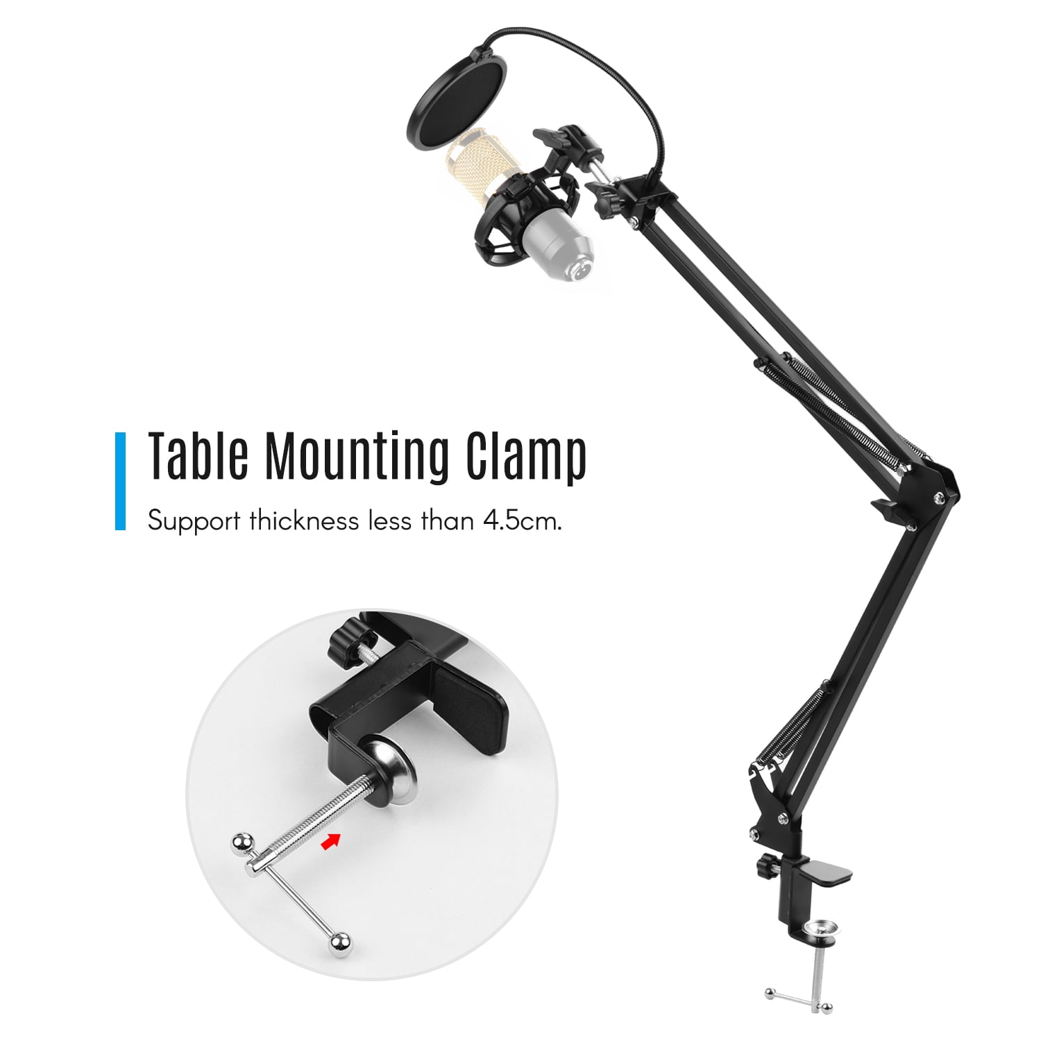 Adjustable Foldable Microphone Stand Heaby Duty Metal Mic Arm Bracket with Shock Proof Holder Windshield Filter for Studio Recording Live Video Broadcasting Online Singing