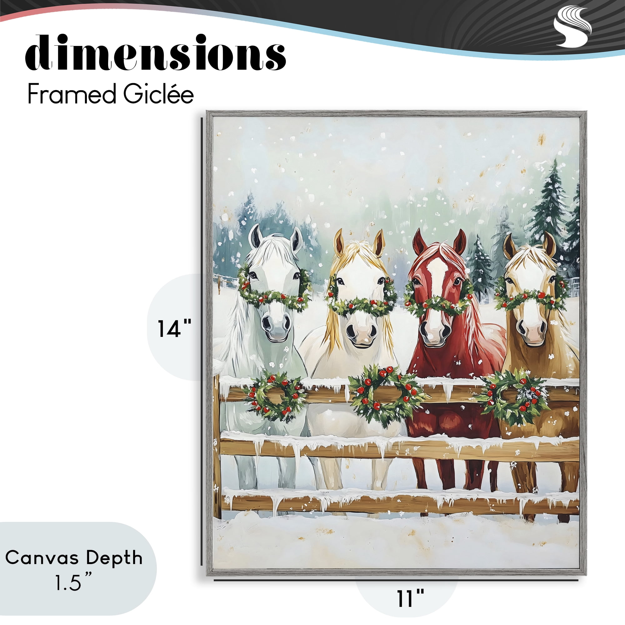 Stupell Industries Christmas Horses with Holly Wreaths Gray Framed Giclee Art, design by The Prints Vibe