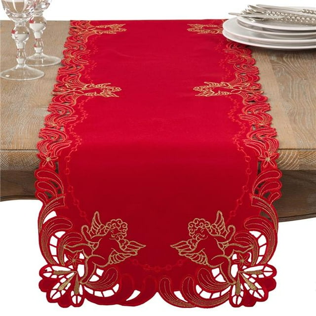 Saro Lifestyle Chemin de Table Brodé Design Cupidon 15 x 90 Po. Polyester Rouge