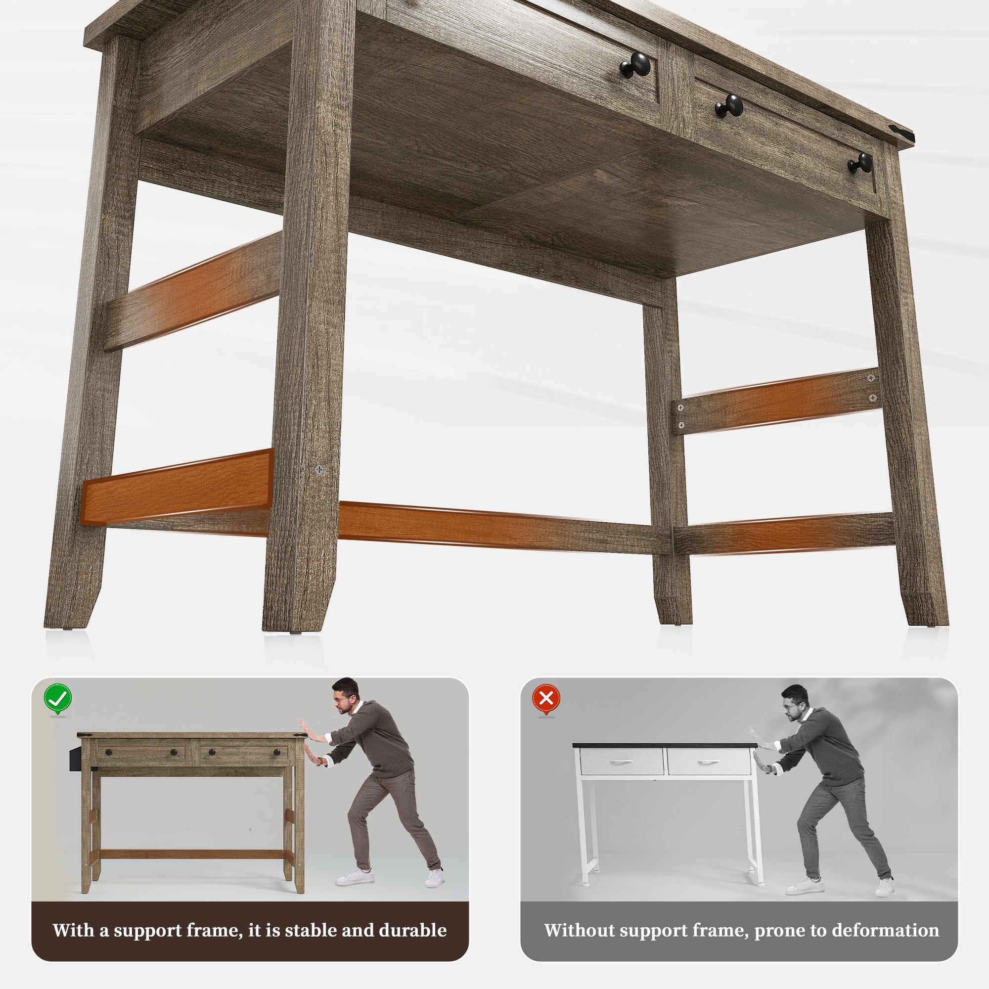 Romorgniz 40"Small Desk Computer Desk Drawers & Side Storage Rustic Home Office Desk with Power Outlets&USB,Dark Oak