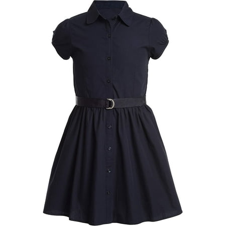 Nautica Girls' School Uniform Short Sleeve Shirtdress 6 Navy Blue