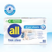 (2 pack) all free clear Fabric Softening Dryer Sheets for Sensitive Skin, Controls Static, 80 Count