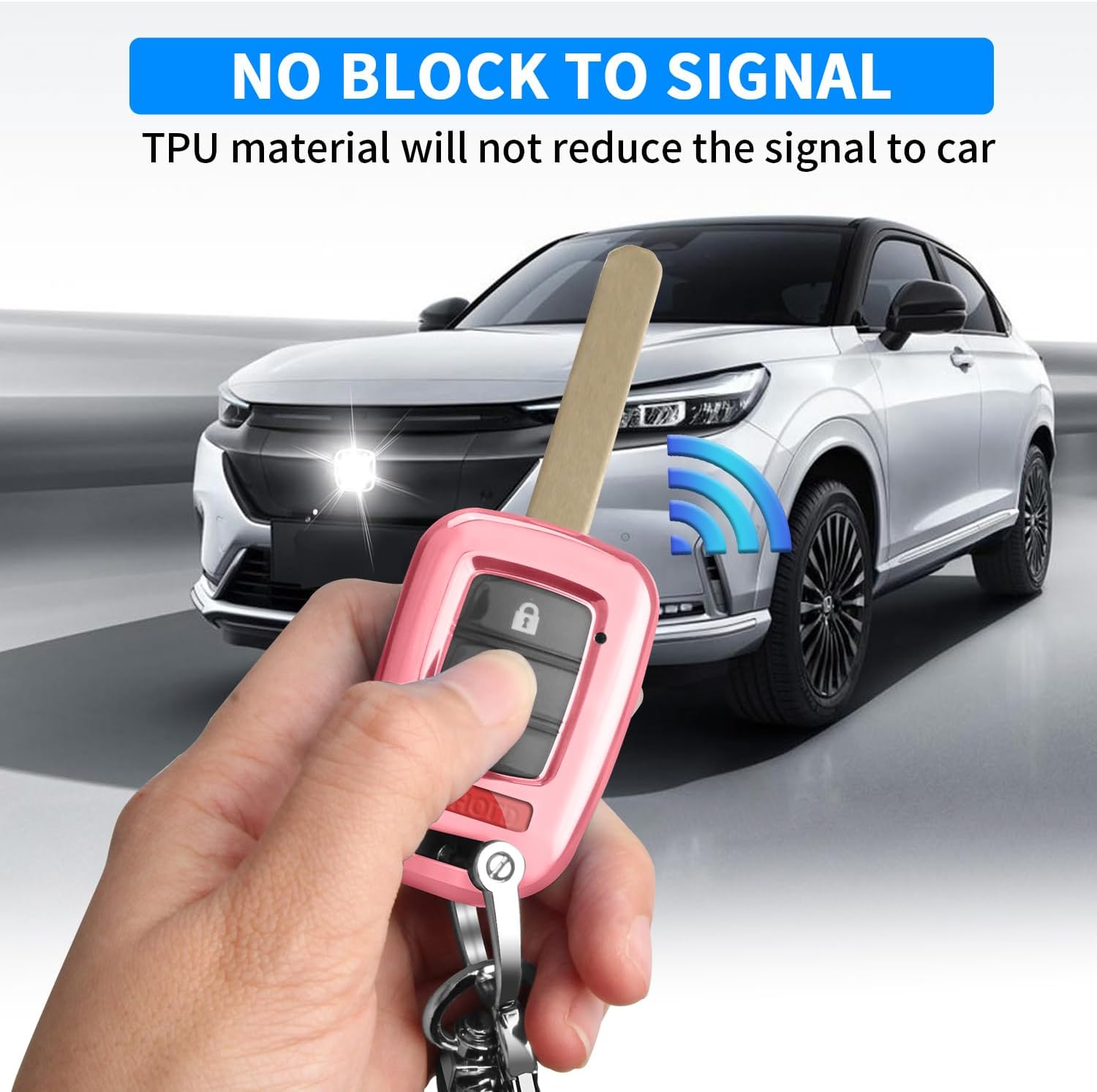 for Honda Key Fob Cover with Key Chain, Soft TPU Key Case Shell Full Protection for Sports Accord Civic CR-V HR-V LX, Pink