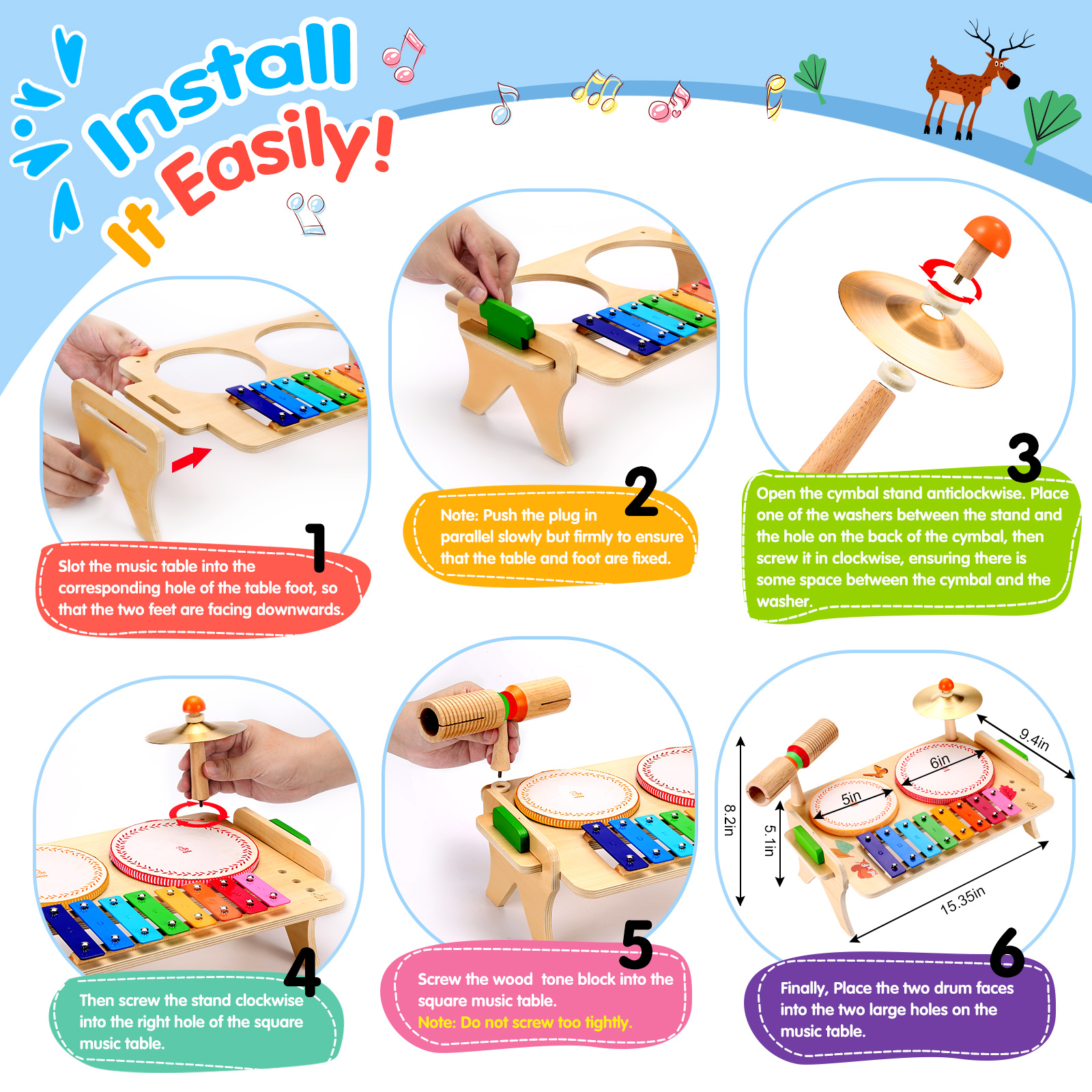 Oathx 7-in-1 Kids Drum Set with Xylophone photo 6