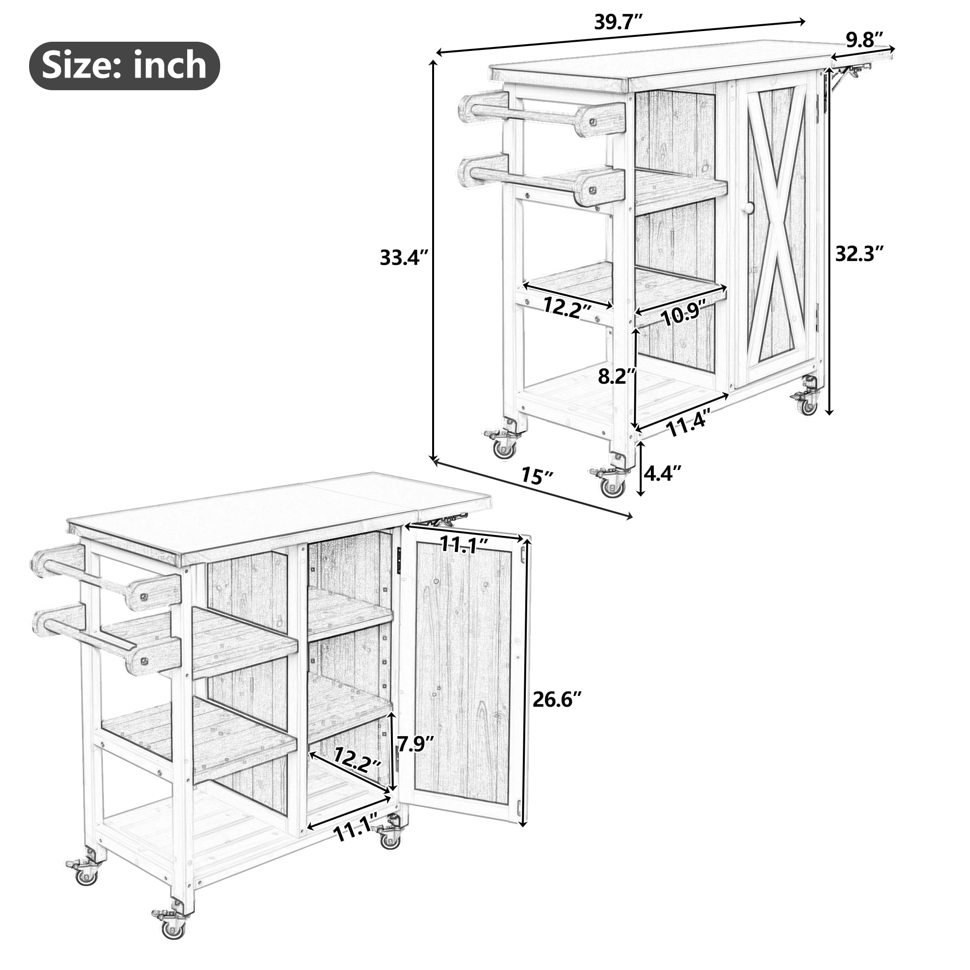Portable Outdoor Kitchen Island, Foldable Patio Prep Station for Outdoor Use, White and Brown