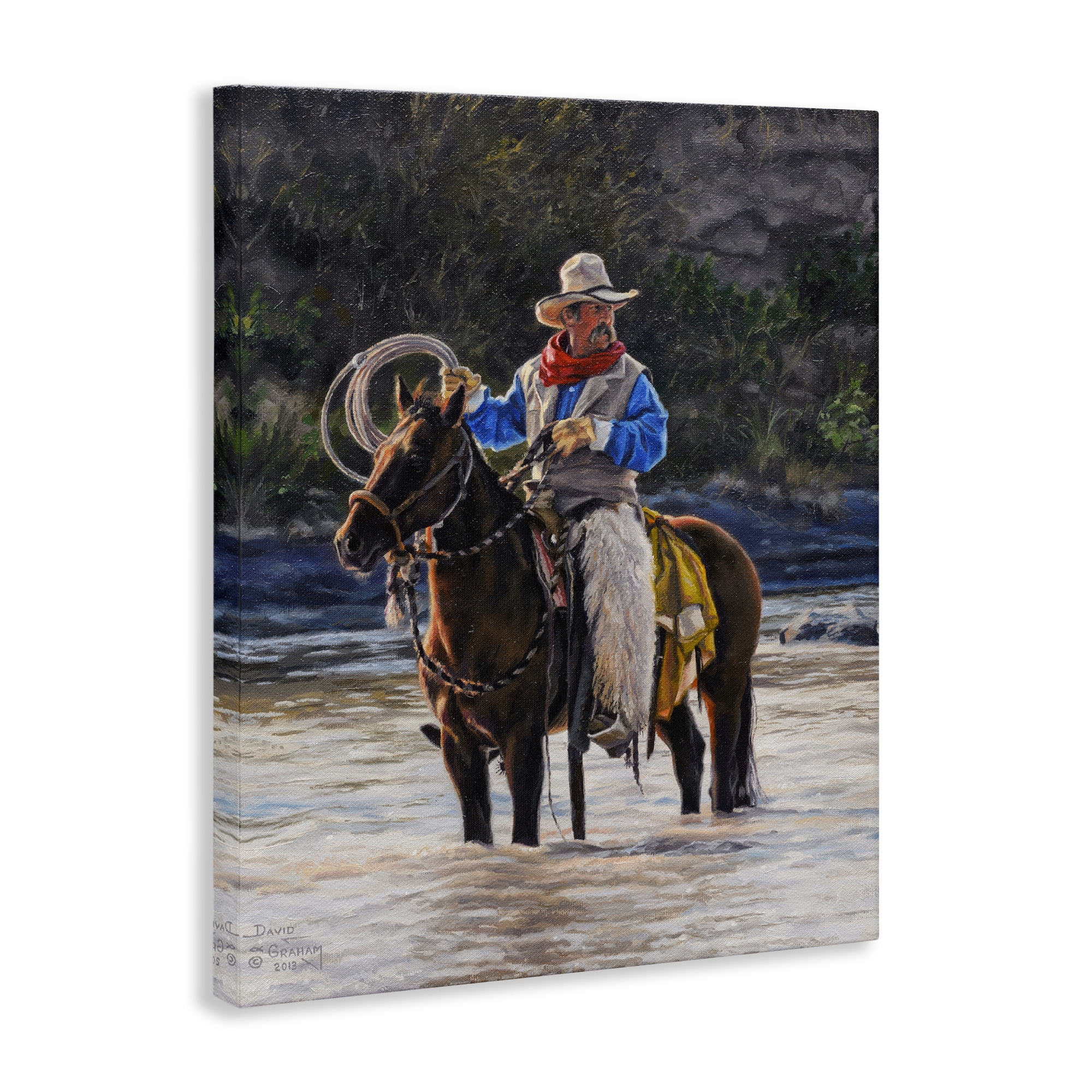 Stupell Industries Cowboy & River Passage People Painting Wrapped Canvas Art Print Wall Art, 24 x 30