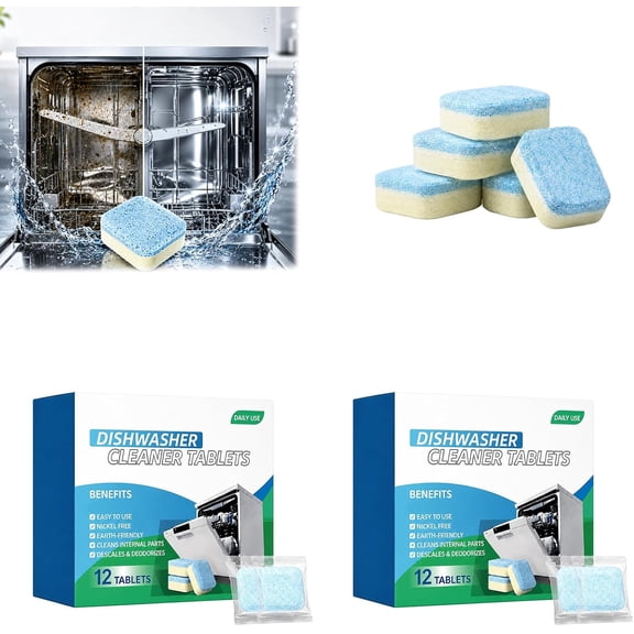  Dishwasher Deep Cleaner Tablets, Dishwasher Cleaner Tablets, Deep Cleaning for Interior, Pump, Filter, Spray Arm & Drain, Removes Grease 1 Box-12 Tablets (2Box, 24pcs)M