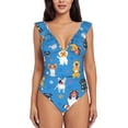 thumbnail image 2 of Yiaed Cute Dogs Print Women's Ruffled One Piece Swimsuit V Neck Swimwear Slimming Monokini for Woman-X-Large, 2 of 8