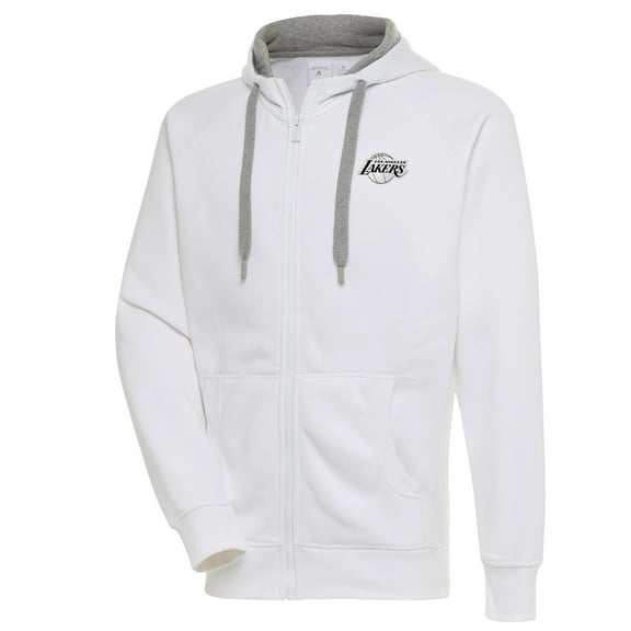 Men's Antigua White Los Angeles Lakers Metallic Logo Victory Raglan Full-Zip Hoodie