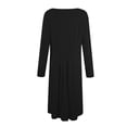 thumbnail image 5 of Kddylitq Long Sleeve Midi Dresses for Women 2024 Fashion Solid Color Pleated Dress Casual Plus Size Crewneck Dress with Pockets Black S, 5 of 5