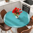 thumbnail image 2 of Round Table Cover 36-44 Inch Turquoise Waterproof Reusable Table Cloth Round Fitted Vinyl Tablecloth with Elastic Edged for Parties Outdoors, Geometric Boho Ethnic Tile Chic Monochrome, 2 of 9