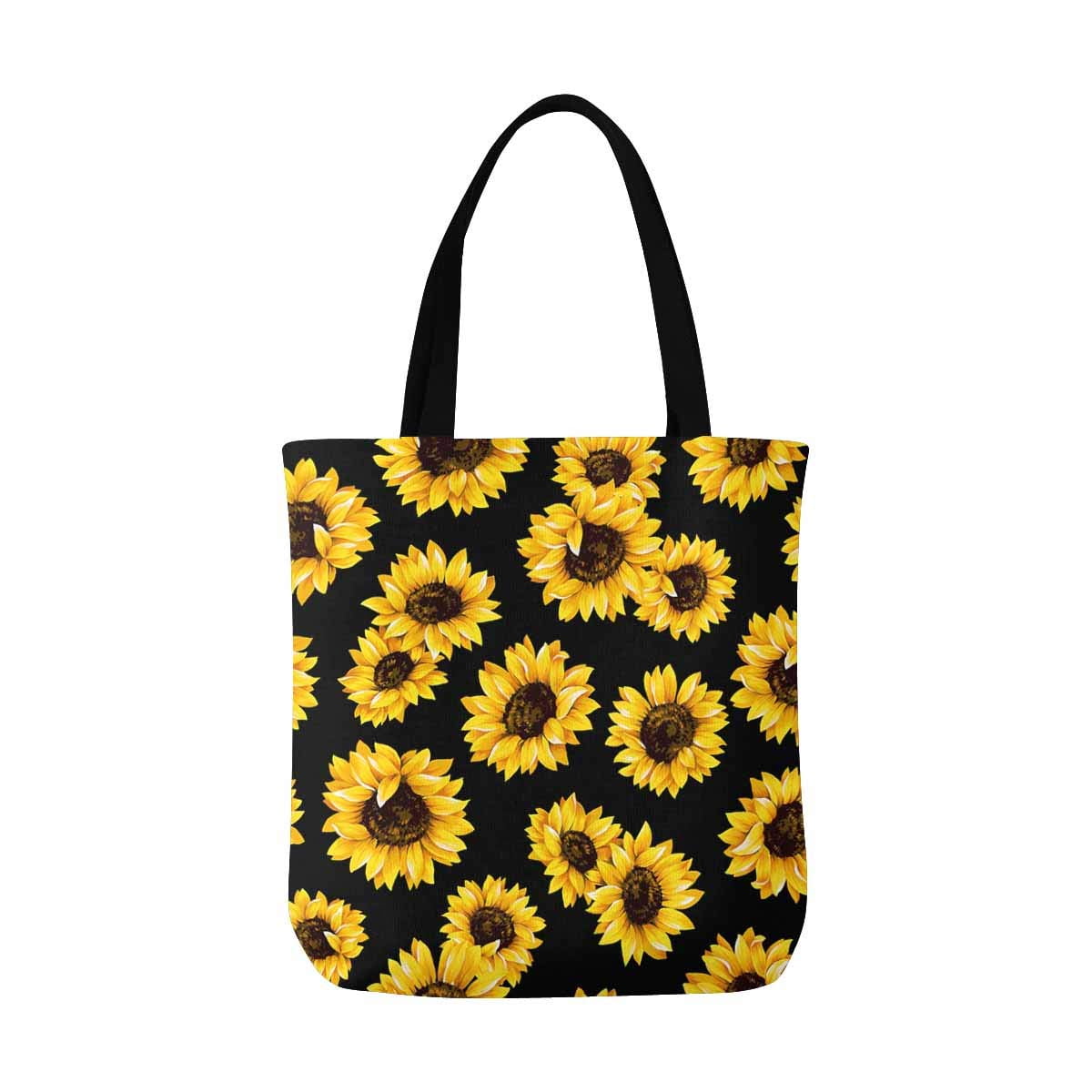 ASHLEIGH Sunflower Pattern on Black Reusable Grocery Bags Shopping Bag ...