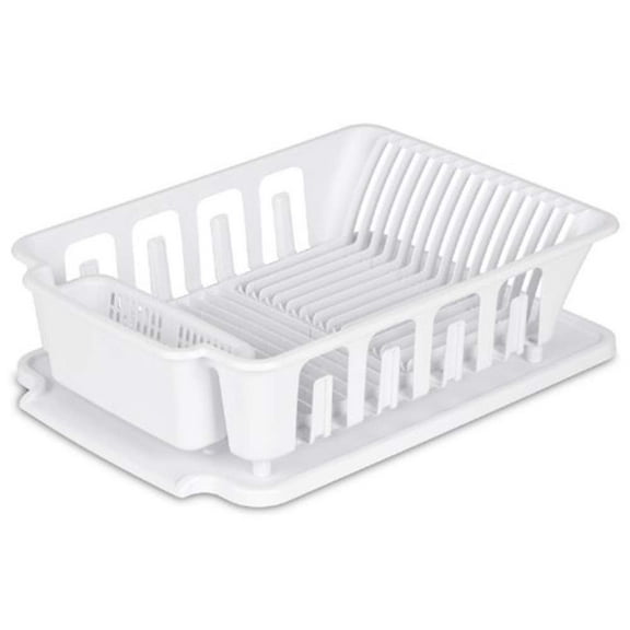 Sterilite 2-piece Large Sink Set Dish Rack Drainer, White 18 3/4" L x 13 3/4" W x 5 1/2" H