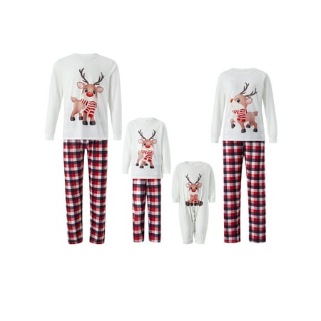 

Gwiyeopda Family Matching Christmas Pajamas Set Outfits Long Sleeve Elk Print Nightwear Sleepsuits