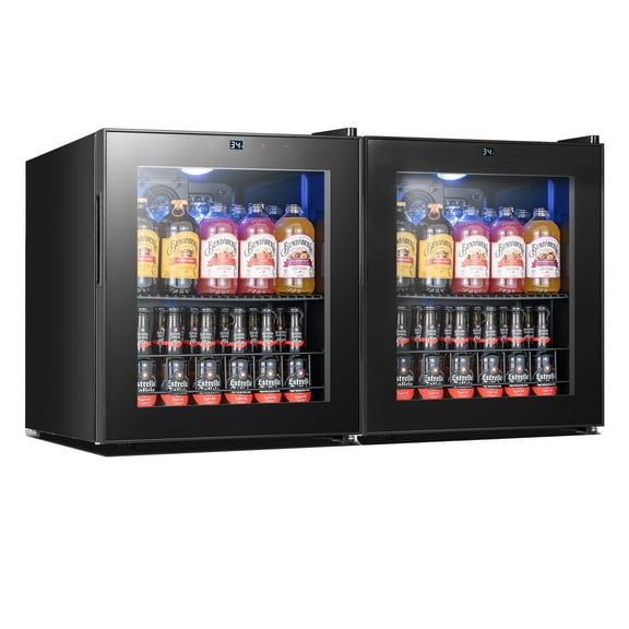 Yeego Beverage Refrigerator, 130 Can Mini Fridge With Glass Door for Home/Dorm/Office, 2 Pack